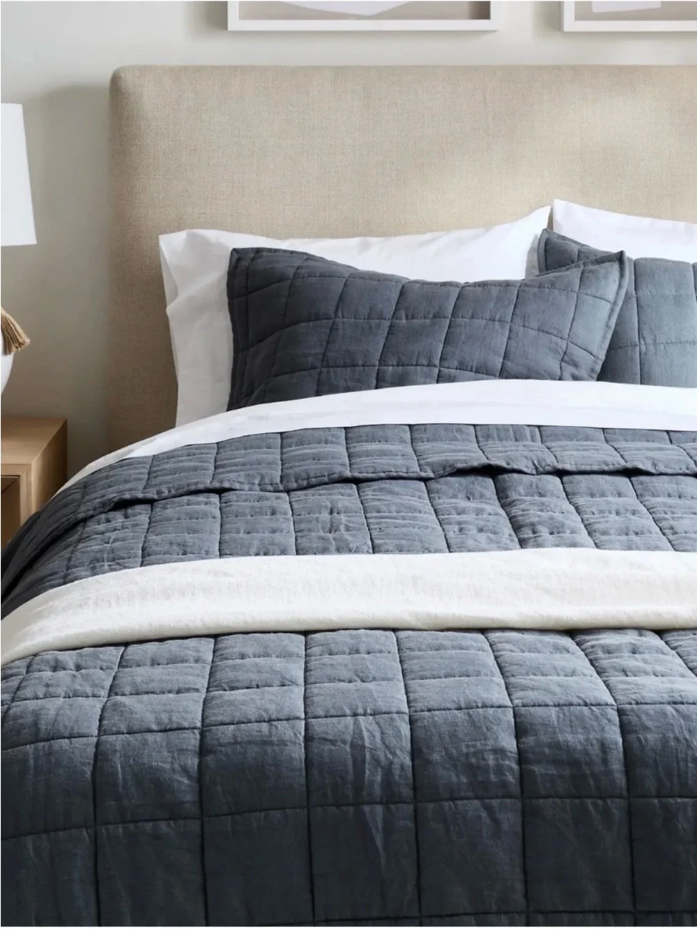 NWOT Quince European Linen Box Quilted King Sham Set In Nightfall